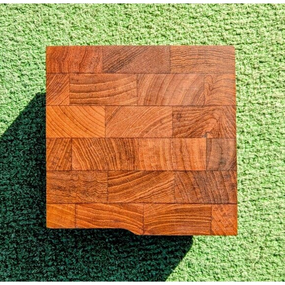 VTG Siamese Teakwood Mini Footed 5x5" Cheese Butcher Block Cutting Square MCM - Picture 4 of 4